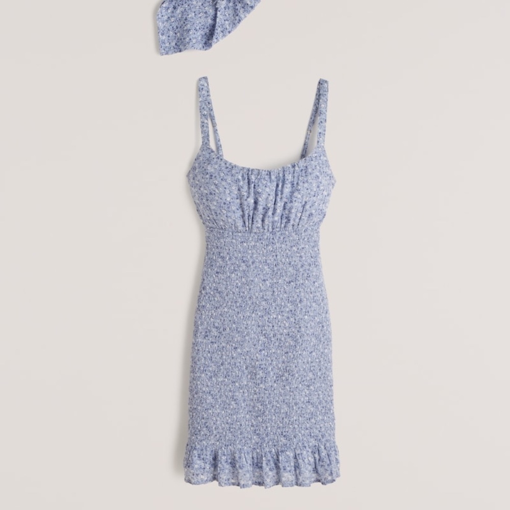 Abercrombie & Fitch Smocked Mini Dress  - Light Blue Floral (Size L)